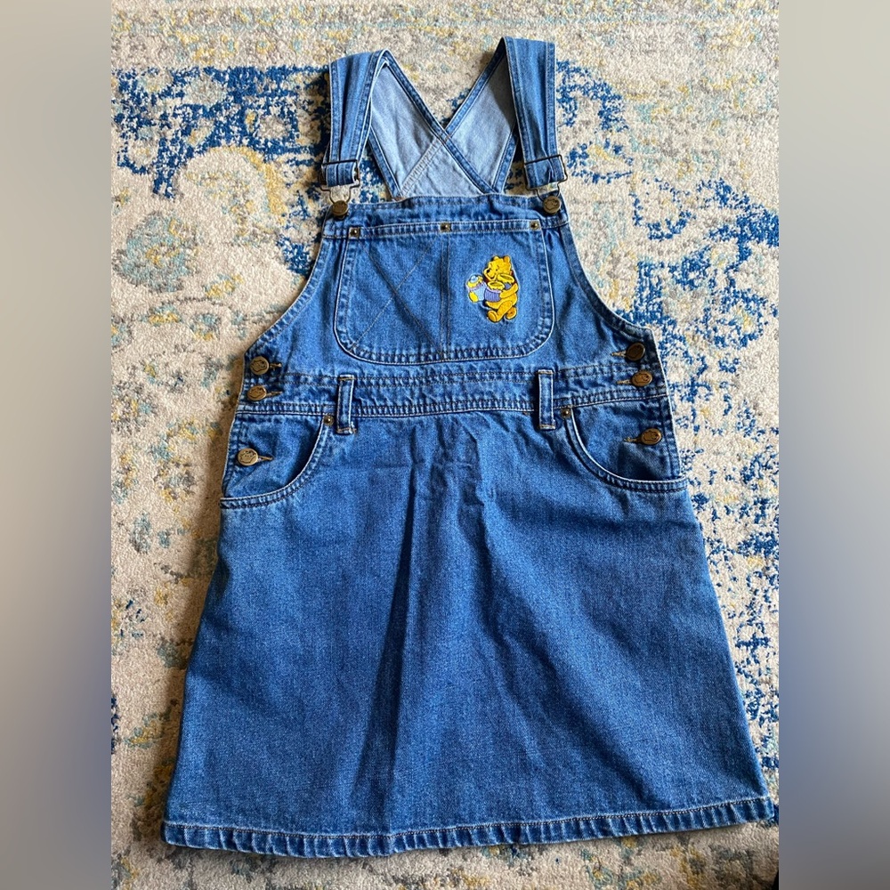 Vintage 90’s Disney Winnie the Pooh Embroidered Denim Overall Dress size 10/12